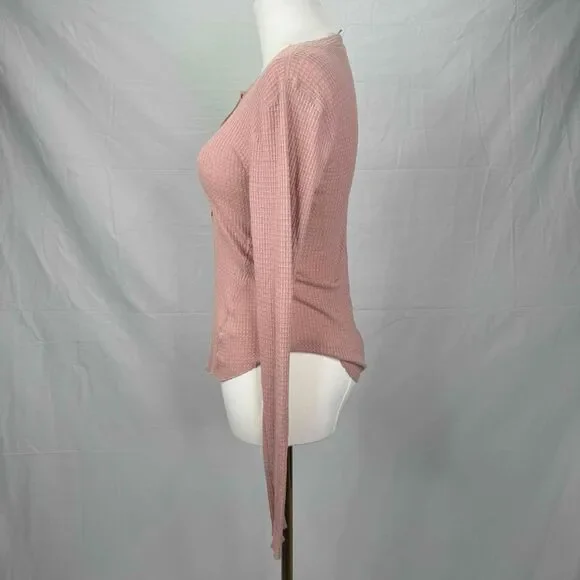 Free People Mauve Henley Top Button Textured Long Sleeve Thermal Transitional - Picture 5 of 11